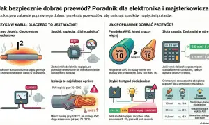 Rodzaje przewodów elektrycznych tabela: porównanie przekrojów, spadku napięcia i obciążenia prądowego. Wybierz grubszy przewód, jeśli obliczenia wypadają między standardowymi rozmiarami.
