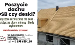 Budowa dachu z deskowaniem OSB i łaceniem. WIK-BUD Ciesielstwo oferuje profesjonalne usługi.