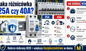 Porównanie wyłączników różnicowoprądowych 25A i 40A. Wybór odpowiedniej różnicówki do falownika zależy od obciążenia i liczby obwodów.