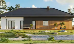 Nowoczesny dom z drewnianą elewacją, idealny dla rodziny. Projekt homekoncept 69.