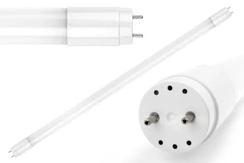 Nowoczesna świetlówka LED, idealna do wymiany starych lamp. Dwa złącza i biała obudowa.