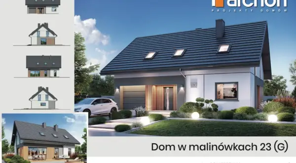 Nowoczesny dom 120,05 m² z garażem i tarasem, otoczony zadbanym ogrodem. Projekt "Dom w malinówkach 23 (G)".