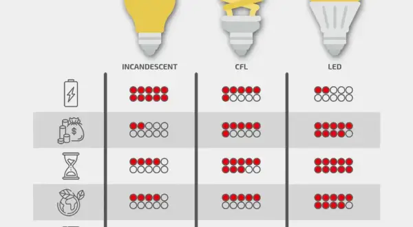 Porównanie typów żarówek: tradycyjnej, energooszczędnej (CFL) i LED pod kątem zużycia energii, kosztów, żywotności i ekologii.