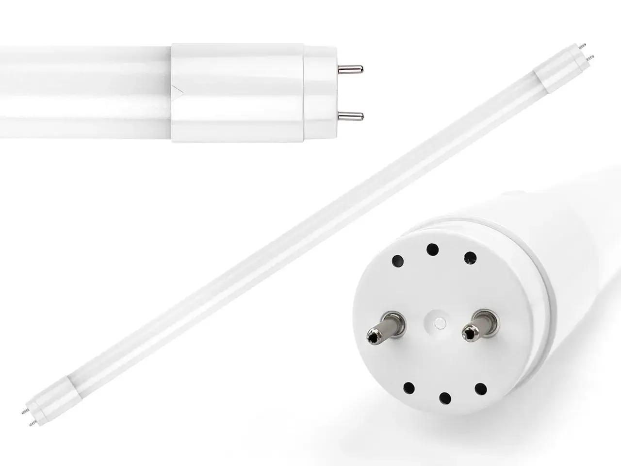 Nowoczesna świetlówka LED, idealna do wymiany starych lamp. Dwa złącza i biała obudowa.