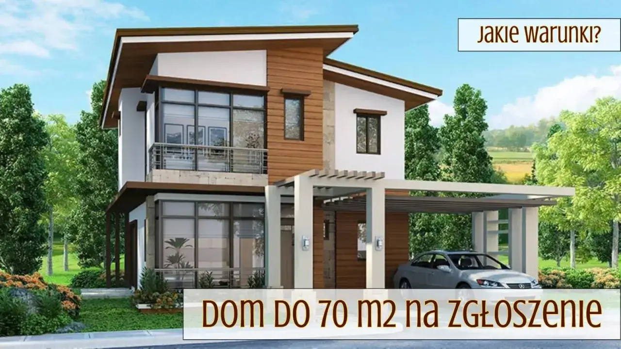 Nowoczesny dom do 70 m2 na zgłoszenie, zadaszony podjazd, otoczony zielenią. Czy to dom bez pozwolenia?