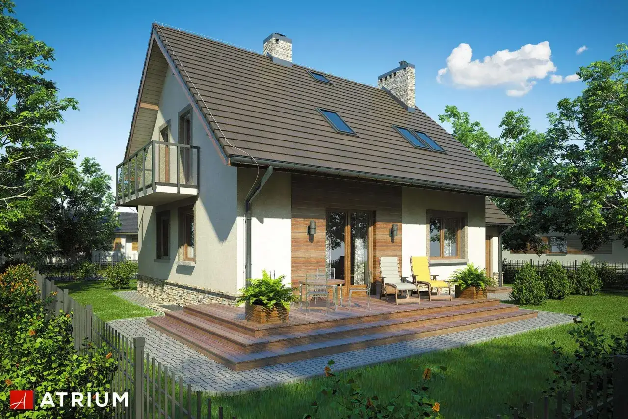 Urokliwy dom 75m2 z poddaszem, z tarasem i balkonem, otoczony zielenią. Idealne miejsce na wypoczynek.