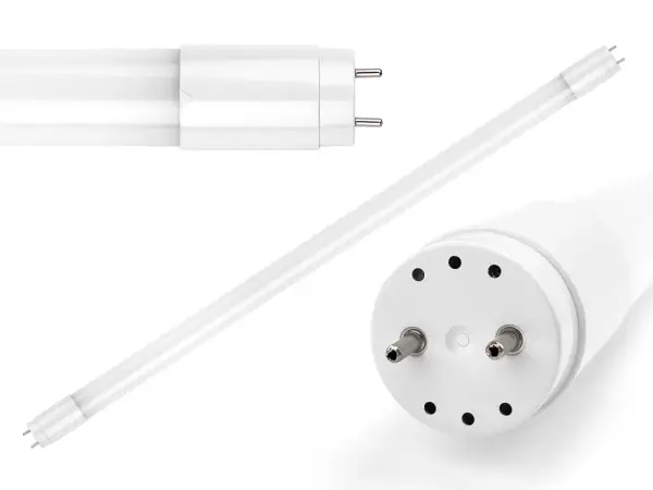 Nowoczesna świetlówka LED, idealna do wymiany starych lamp. Dwa złącza i biała obudowa.